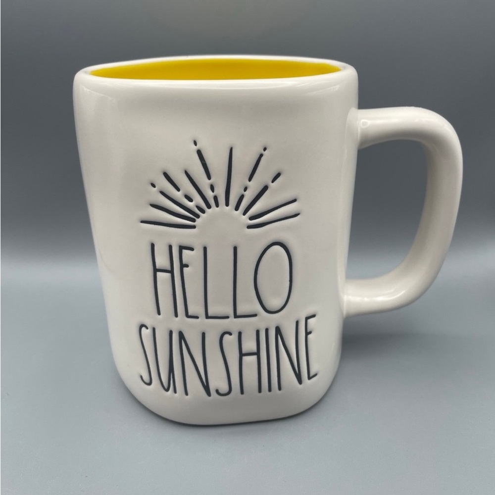 Rae Dunn HELLO SUNSHINE Mug With Sun And Yellow Interior NEW